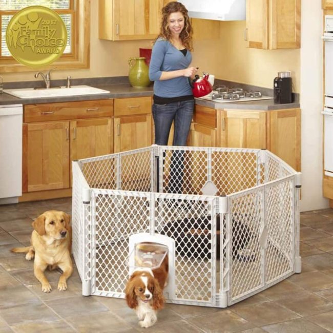 Pet Gate for Dog and Cat total 6-panel pet enclosure with lockable pet door. Freestanding. (26