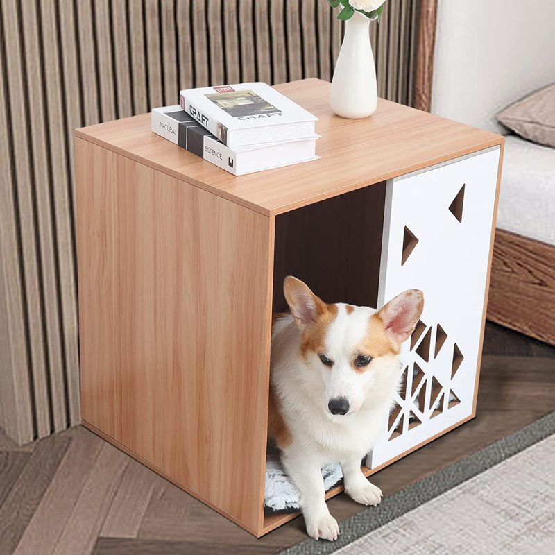 Modern Doggy Large House Pet Crate Furniture Kennel Side End Table Stand with Cushion