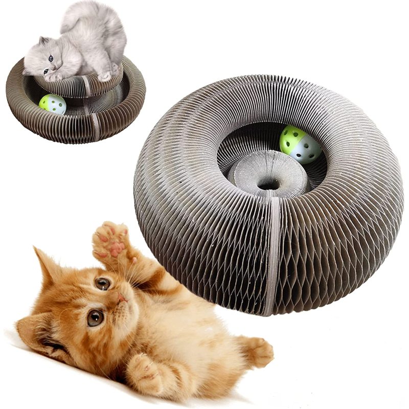 Cat Scratching Board,Interactive  for Indoor  Foldable Deformable  Ring Bell Ball Catnip Toys Durable
