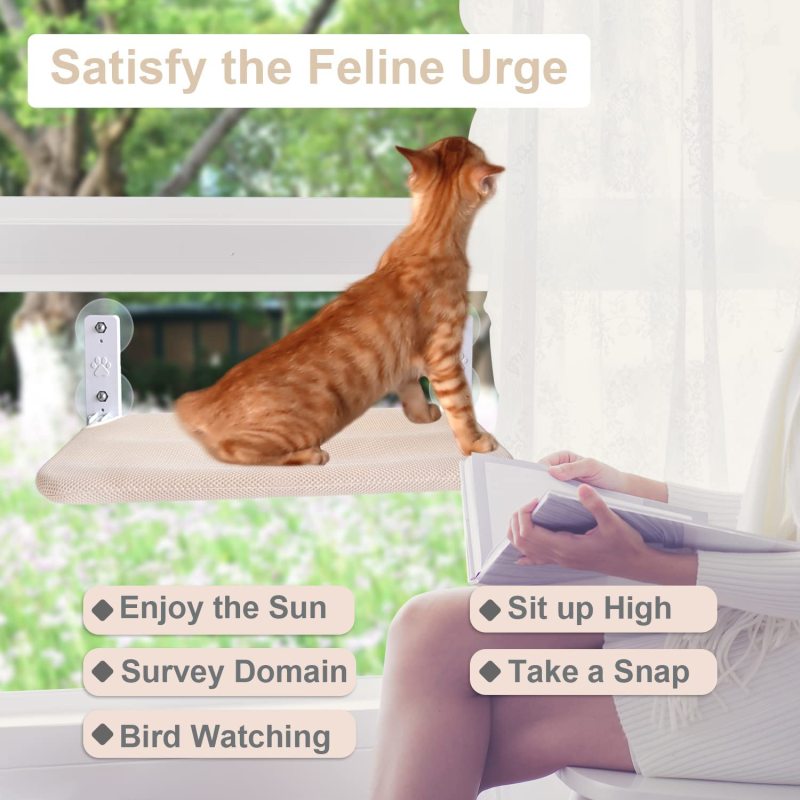 Cat Window Perch Foldable Cat Hammock Saving Space Cat Bed All Around 360 Sunbath and Lower Support Safety Iron