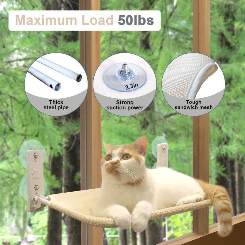 Cat Window Perch Foldable Cat Hammock Saving Space Cat Bed All Around 360 Sunbath and Lower Support Safety Iron
