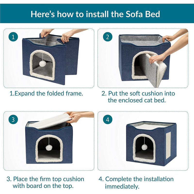 Hanging and Scratch Pad Pet Cat House with Fluffy Ball Foldable for Indoor