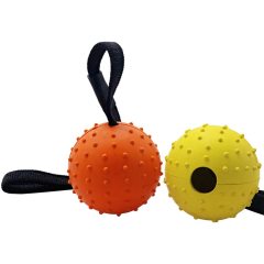 Dog Chew Ball on a Rope Natural Interactive Rubber Ball for Fetch Throw and Tug of War Ball Pet