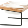 Elevated Cat Ceramic Bowls 15° Tilted Raised Food Feeding Dishes Solid Wood Water Stand Feeder Set