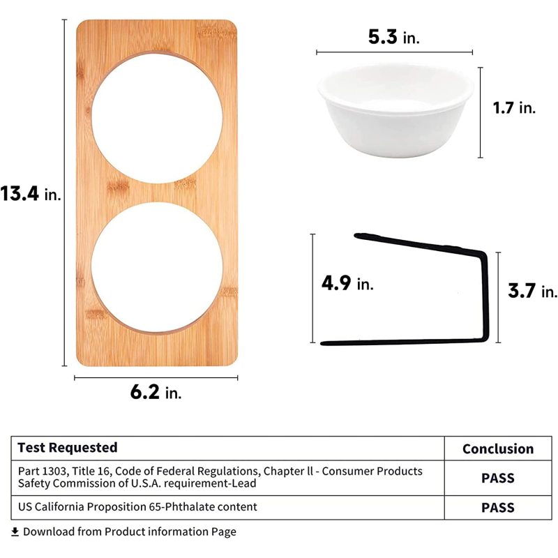 Elevated Cat Ceramic Bowls 15° Tilted Raised Food Feeding Dishes Solid Wood Water Stand Feeder Set