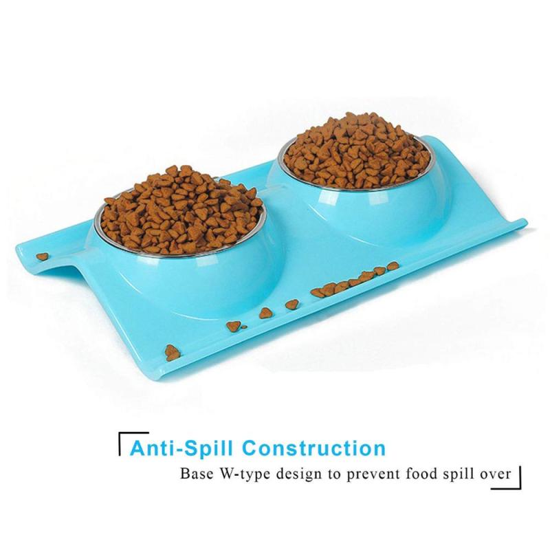 Double Dog Cat Bowls Premium Stainless Steel Pet Bowls No-Spill Resin Station, Food Water Feeder Cats Small Dogs