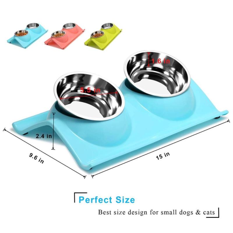 Double Dog Cat Bowls Premium Stainless Steel Pet Bowls No-Spill Resin Station, Food Water Feeder Cats Small Dogs
