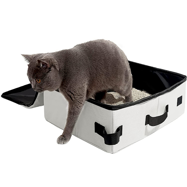 Travel Cat Litter Box with Lid Portable Litter Carrier with Handle Foldable Leak-Proof