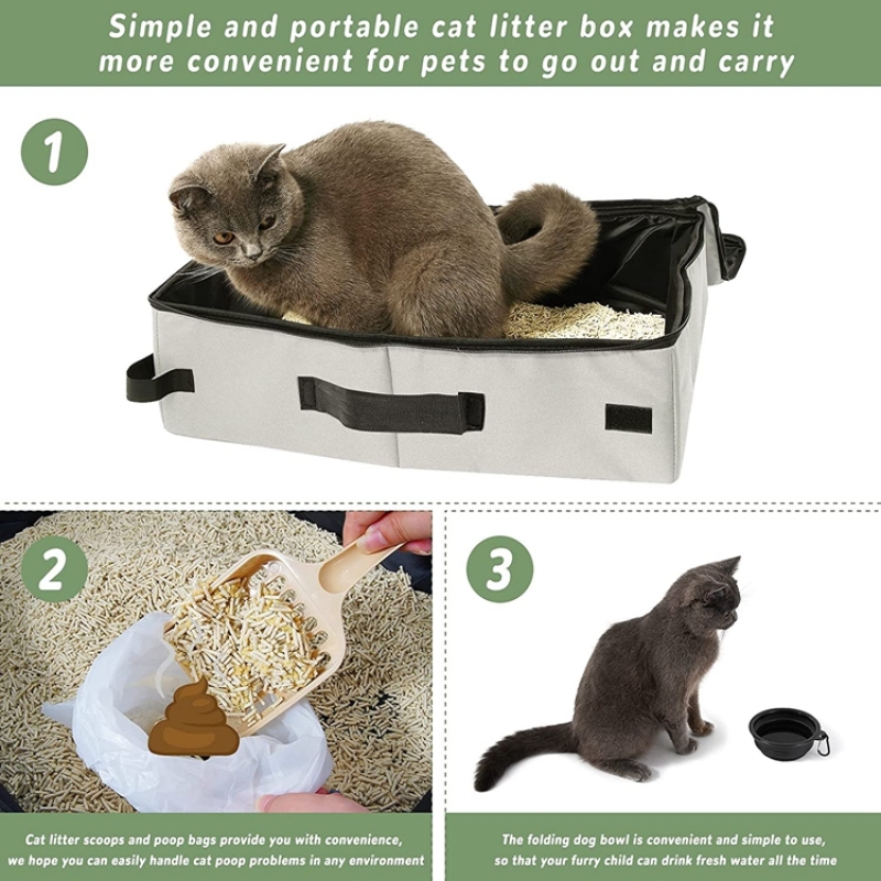 Travel Cat Litter Box with Lid Portable Litter Carrier with Handle Foldable Leak-Proof