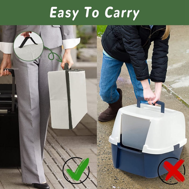 Travel Cat Litter Box with Lid Portable Litter Carrier with Handle Foldable Leak-Proof