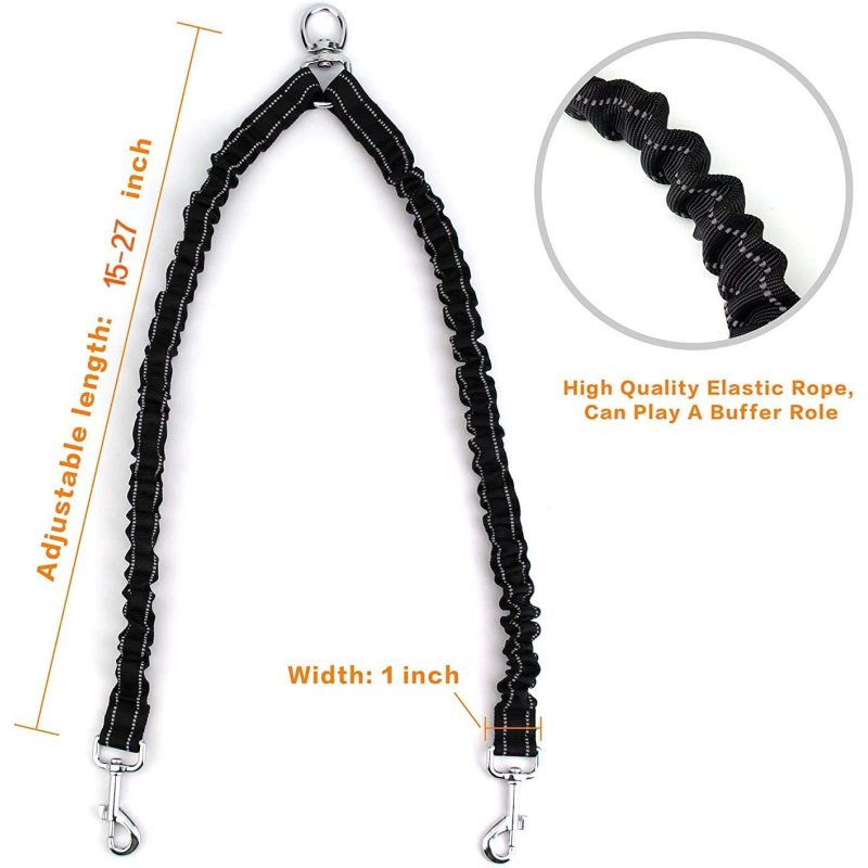 Comfortable Shock Absorbing Reflective Tangle Dog Leash for Dual Dog Training