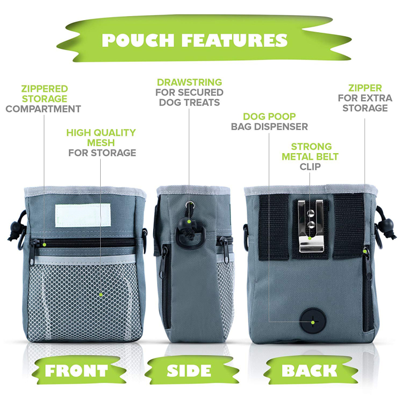 Dog Treat Training Pouch Easily Carries Pet Toys Kibble Treats Built in Poop Bag Dispenser 3 Ways to Wear