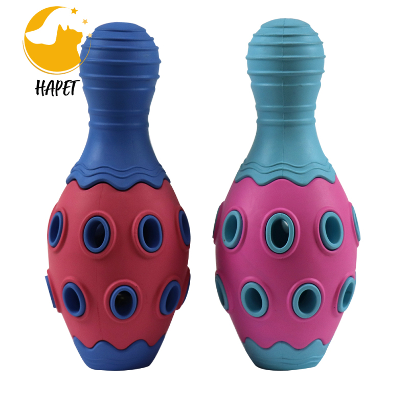 Dog Puzzle Toys for Aggressive Chewer Natural Rubber Food Dispensing Bowling Dog Chew Toys