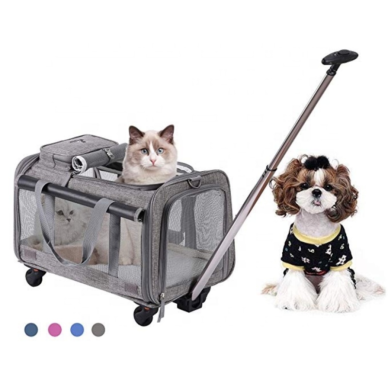 luxury airline approved pet luggage bag with wheels  fleece mat cat dog stroller