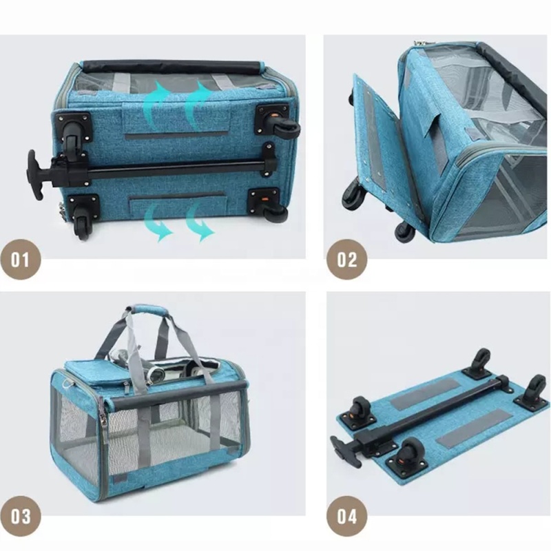 luxury airline approved pet luggage bag with wheels  fleece mat cat dog stroller
