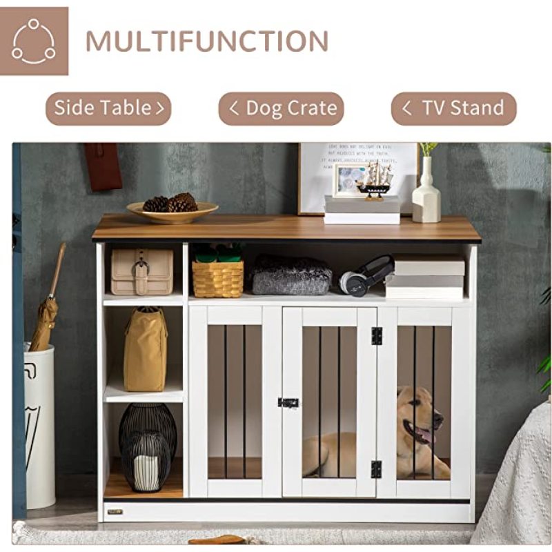Furniture Style Dog Crate End Table Wooden Dog Cage with Extra Storage Space Pet Cage for Medium Dogs