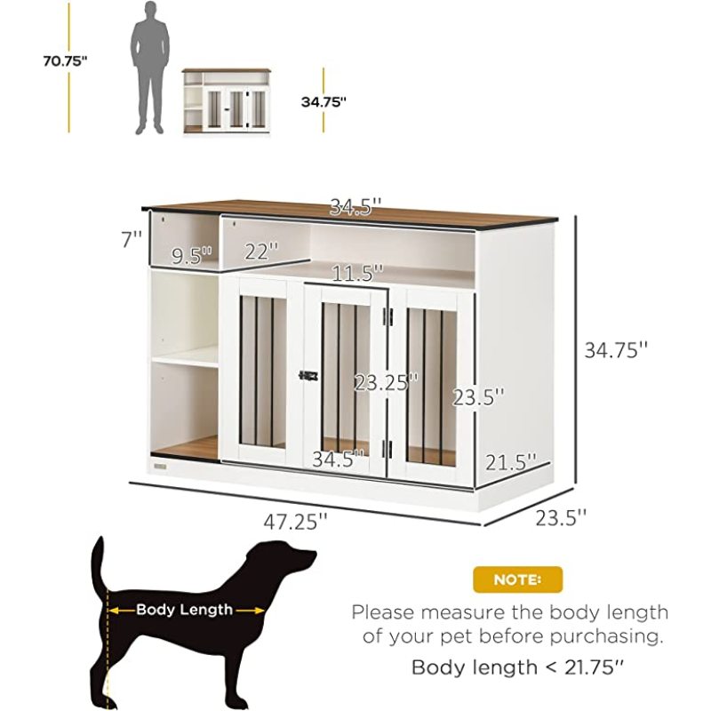 Furniture Style Dog Crate End Table Wooden Dog Cage with Extra Storage Space Pet Cage for Medium Dogs
