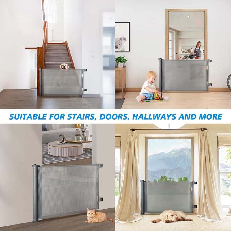 Retractable Dog Gate, Extra Wide Space Saving Mesh Pet Gate 31 Inches Tall, Extends to 62 Inches Wide, Movable Indoor