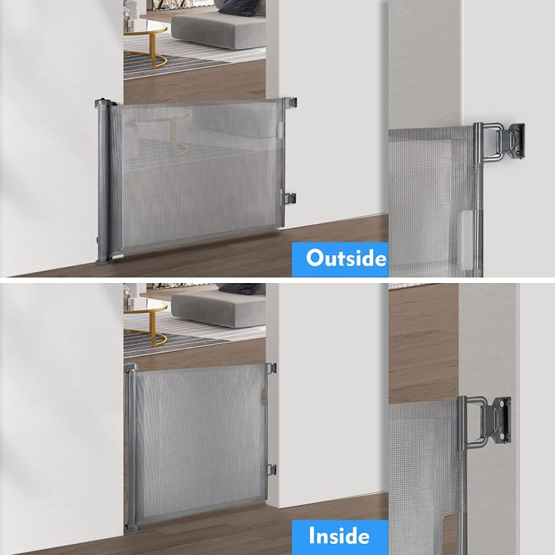 Retractable Dog Gate, Extra Wide Space Saving Mesh Pet Gate 31 Inches Tall, Extends to 62 Inches Wide, Movable Indoor