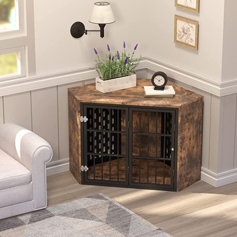 Corner Dog Crate Furniture Indoor Dog Kennel for Trained Dogs Furniture Style Pet Crate