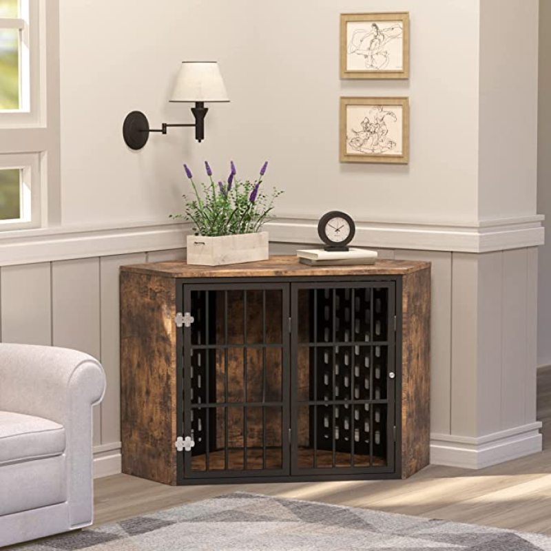 Corner Dog Crate Furniture Indoor Dog Kennel for Trained Dogs Furniture Style Pet Crate