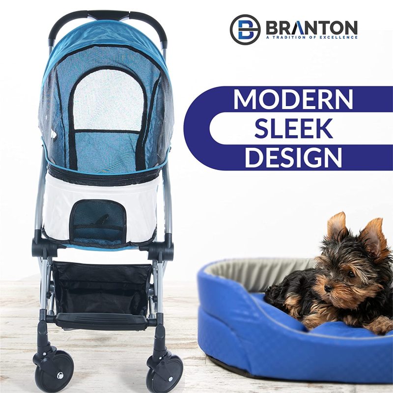 Pet Stroller for Dogs Cats Lightweight Modern Travel Carrier with One Button Collapsible Frame, Swivel Front Wheels with