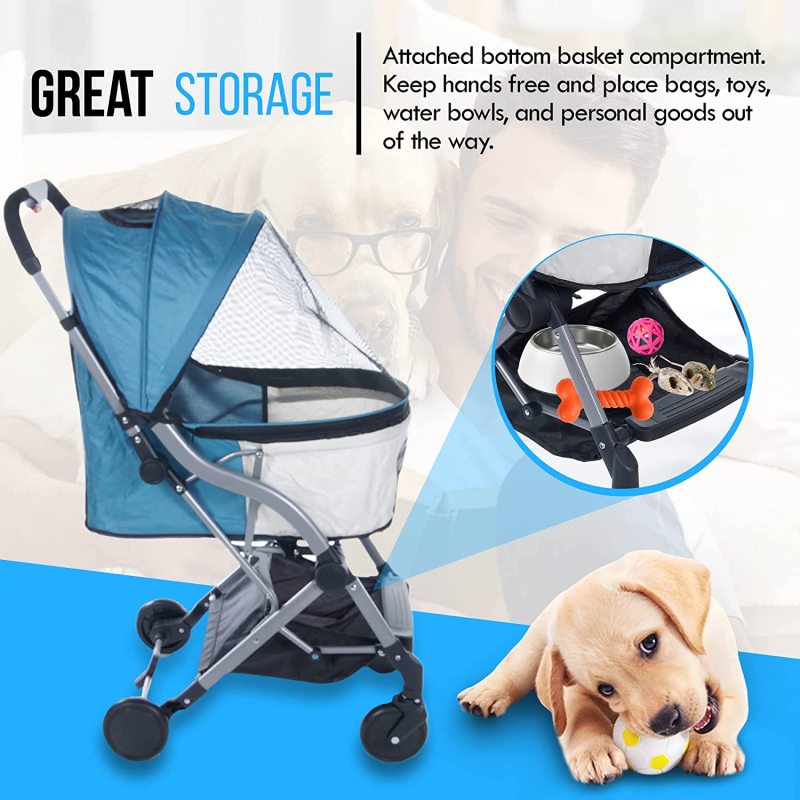 Pet Stroller for Dogs Cats Lightweight Modern Travel Carrier with One Button Collapsible Frame, Swivel Front Wheels with