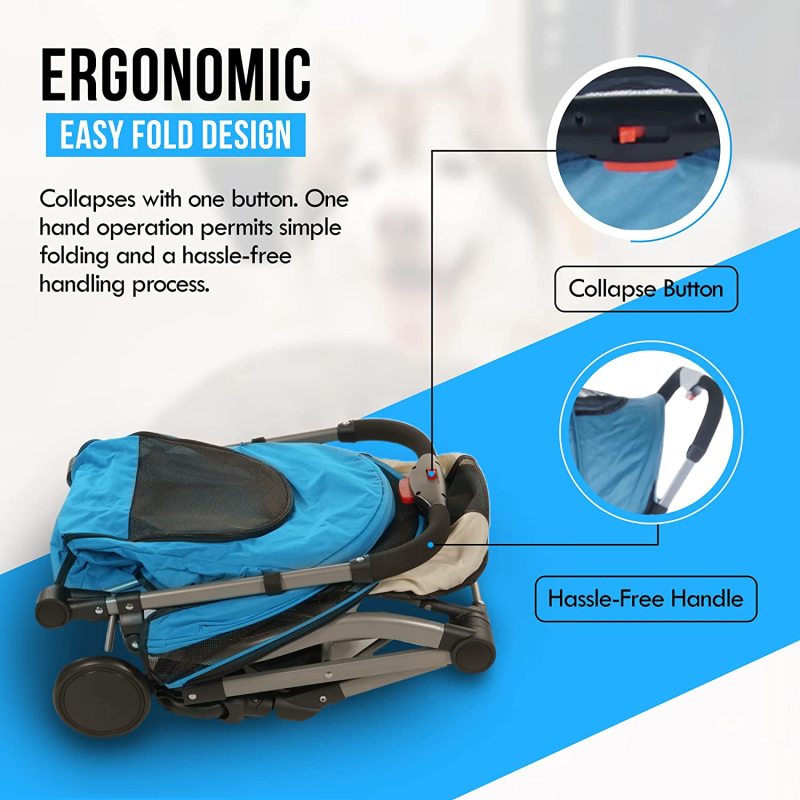 Pet Stroller for Dogs Cats Lightweight Modern Travel Carrier with One Button Collapsible Frame, Swivel Front Wheels with