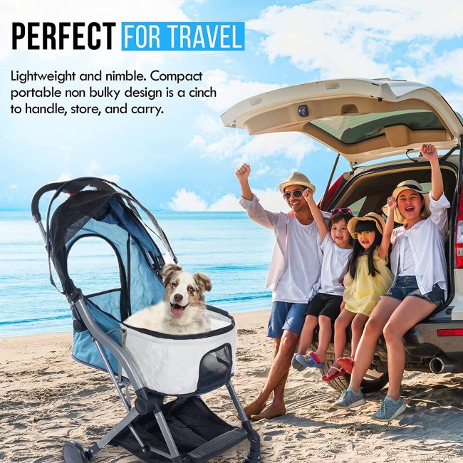 Pet Stroller for Dogs Cats Lightweight Modern Travel Carrier with One Button Collapsible Frame, Swivel Front Wheels with