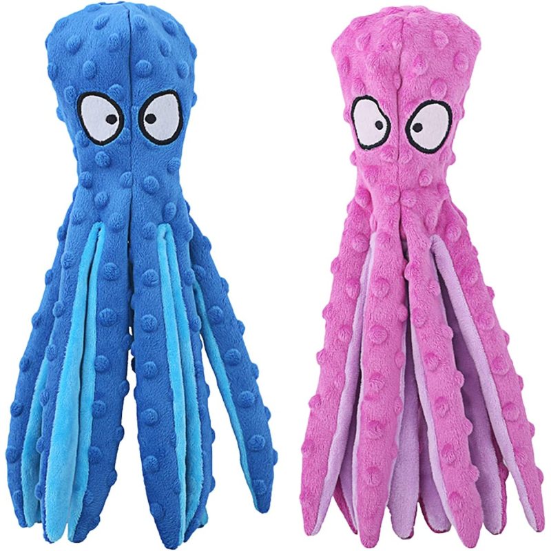 Squeaky Dog Toys Octopus No Stuffing Crinkle Plush Dog Chew Toys for Pet Training