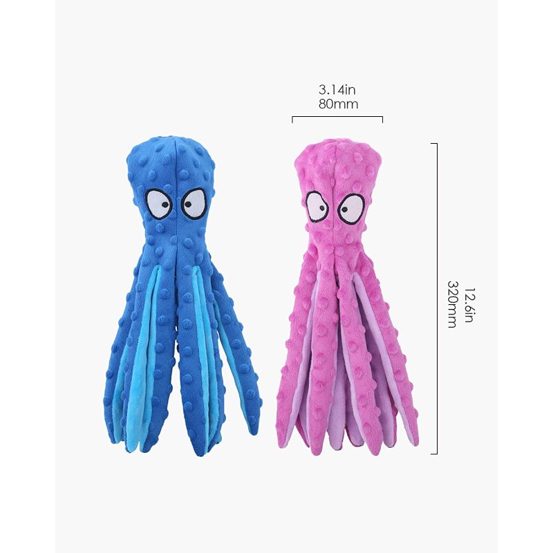 Squeaky Dog Toys Octopus No Stuffing Crinkle Plush Dog Chew Toys for Pet Training