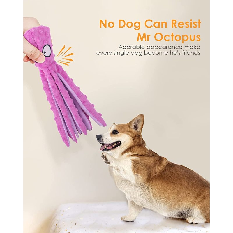 Squeaky Dog Toys Octopus No Stuffing Crinkle Plush Dog Chew Toys for Pet Training