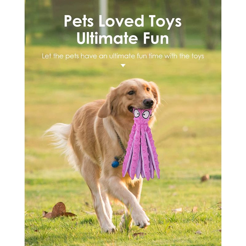 Squeaky Dog Toys Octopus No Stuffing Crinkle Plush Dog Chew Toys for Pet Training