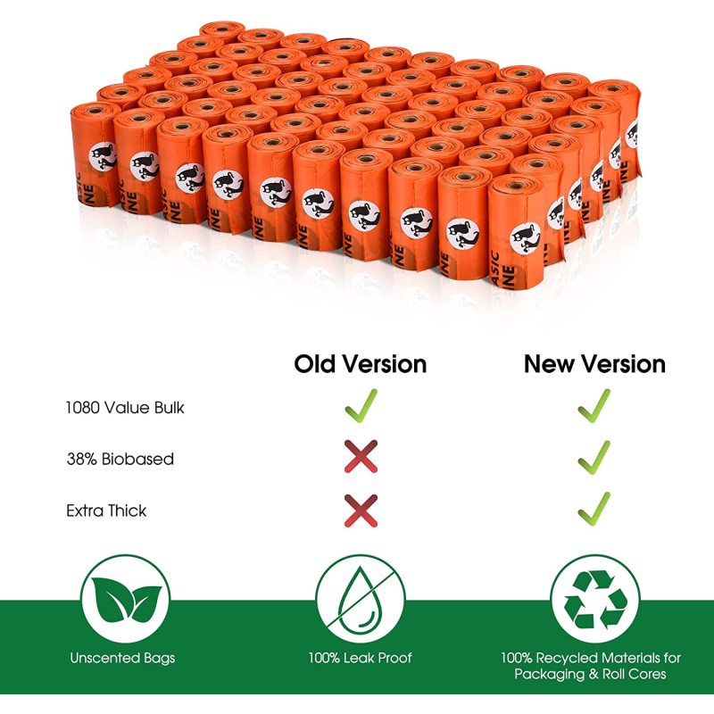 Dog Poop Bag USDA Certified 38% Biobased Poop Bags 1080 Counts 60 Rolls 9x13 Inches Dog Bags for Poop