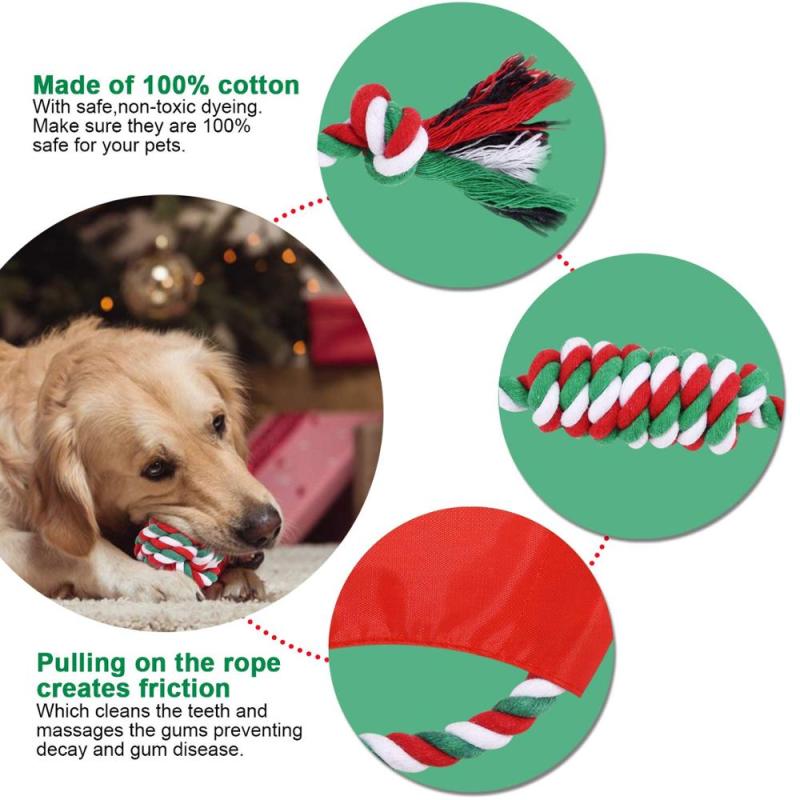 Christmas Dog Rope Toy Christmas Stocking Gift Set Cotton Rope Knot Chew Toy for Medium and Large Dogs Teething Clean