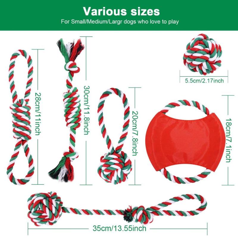 Christmas Dog Rope Toy Christmas Stocking Gift Set Cotton Rope Knot Chew Toy for Medium and Large Dogs Teething Clean