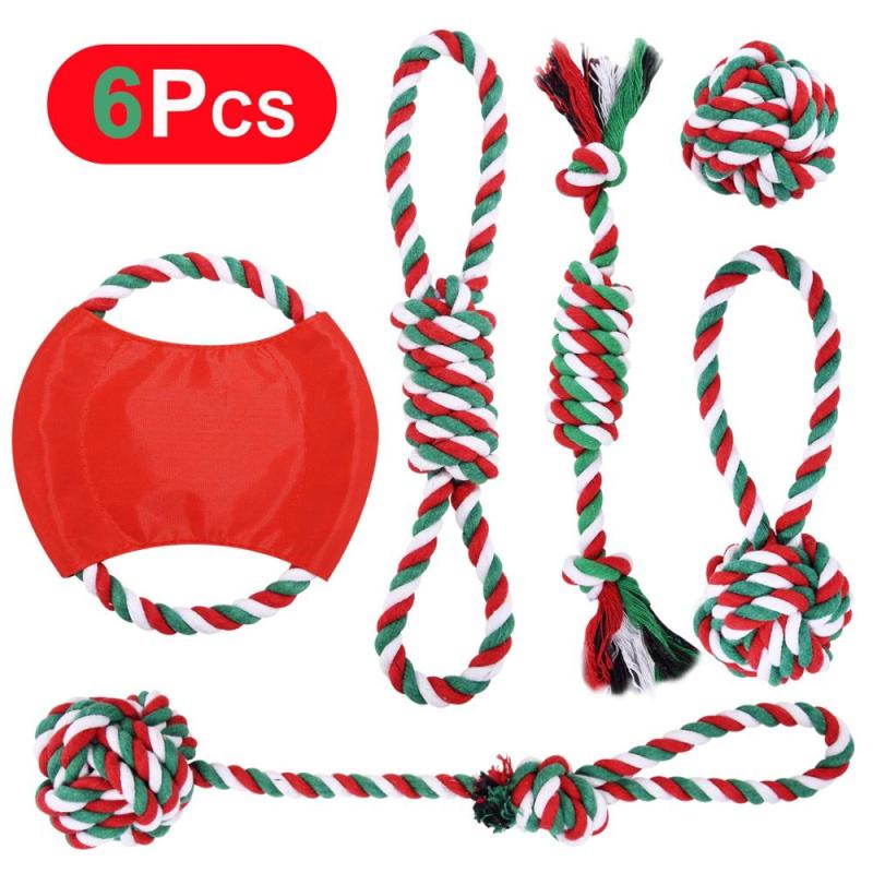 Christmas Dog Rope Toy Christmas Stocking Gift Set Cotton Rope Knot Chew Toy for Medium and Large Dogs Teething Clean