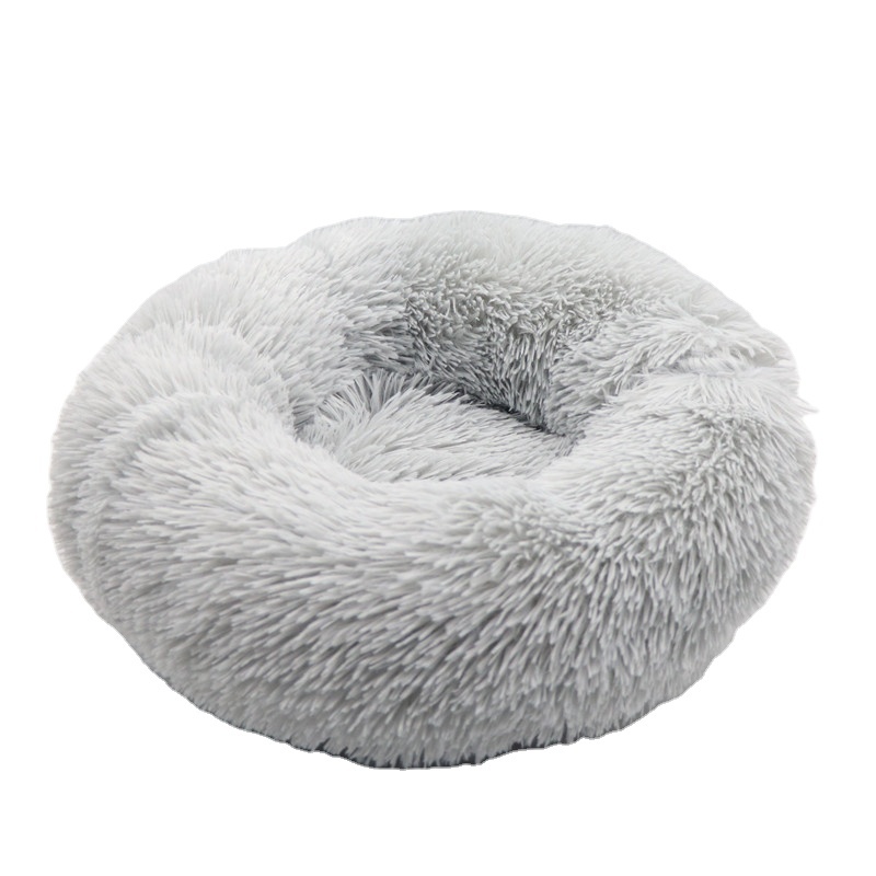 Calming Shag Vegan Fur Donut Cuddler Pet Bed Luxury Dog Cat Plush Beds Round Pet Bed