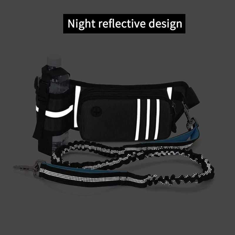 Padded Handles Reflective Stitches Adjustable Waist Dog Leash and Bottle Holder for Running Walking