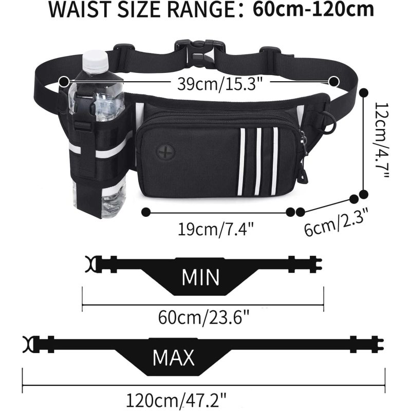 Padded Handles Reflective Stitches Adjustable Waist Dog Leash and Bottle Holder for Running Walking