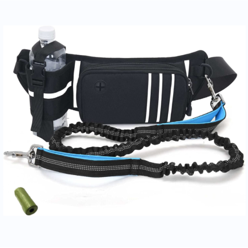 Padded Handles Reflective Stitches Adjustable Waist Dog Leash and Bottle Holder for Running Walking