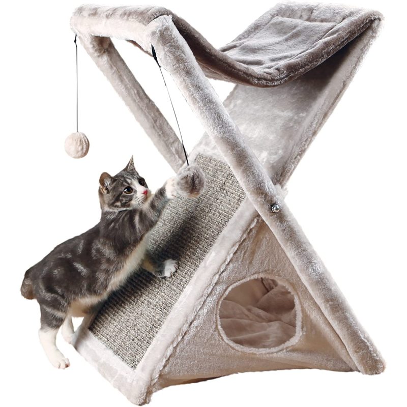 Fold and Store Cat Hammock With Scratching Pad Cat Cave Use Home Textile For Indoor