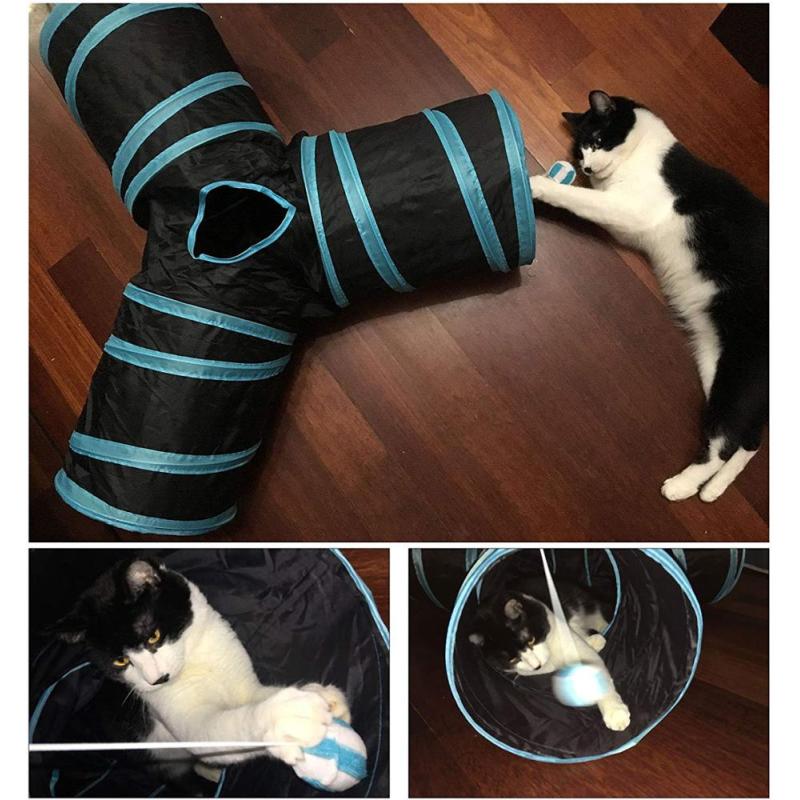 Collapsible Cat Tunnel Tube Kitty Tunnel Bored Cat Pet Toys Peek Hole Toy Ball