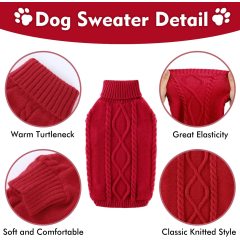 Winter Dog Sweater Puppy Clothes, Warm Fleece Cat Sweater Turtleneck Doggie Coats, Classic Pullover Knit Christmas Holiday Pet A