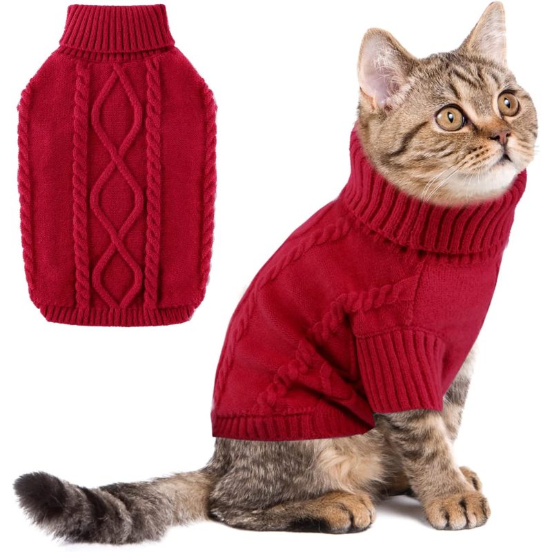 Suéter de invierno para perros, ropa para cachorros, suéter cálido de lana para gatos, abrigos para perros de cuello alto, suéter clásico de punto, Navidad, vacaciones, mascota A