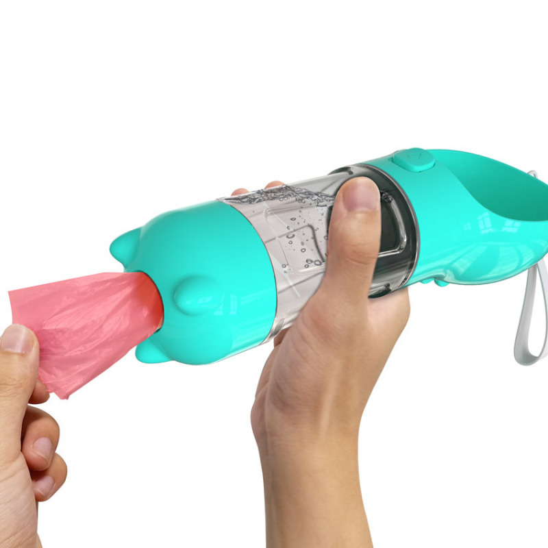 Manufacturer Food Grade Leak Proof Portable Pet Travel Water Bottle With Food Stock and Poop Bag Dispenser