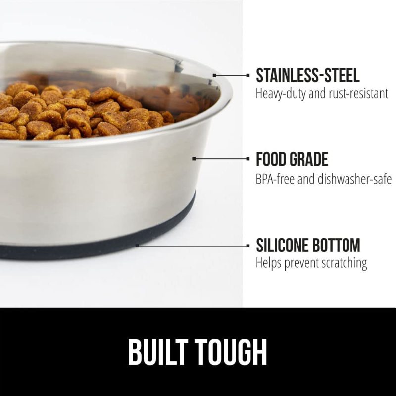 Quiet Pet Stainless Steel Metal Dog Bowl of Rubber Base for Cats and Dogs