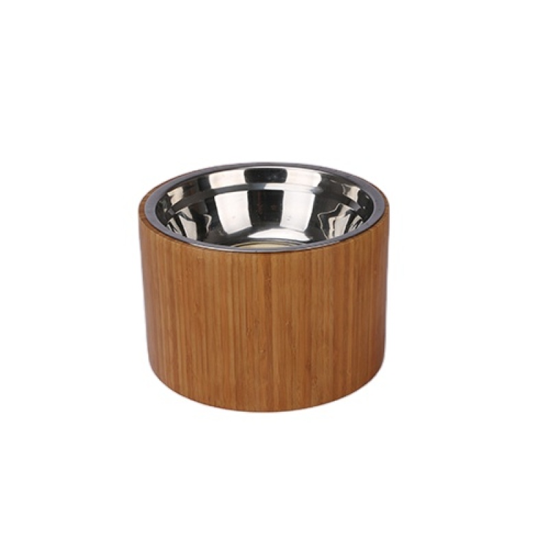 Stylish Design Removable Bamboo base Stainless Steel Insert Dishwasher Safe Food or Water Dog Bowl