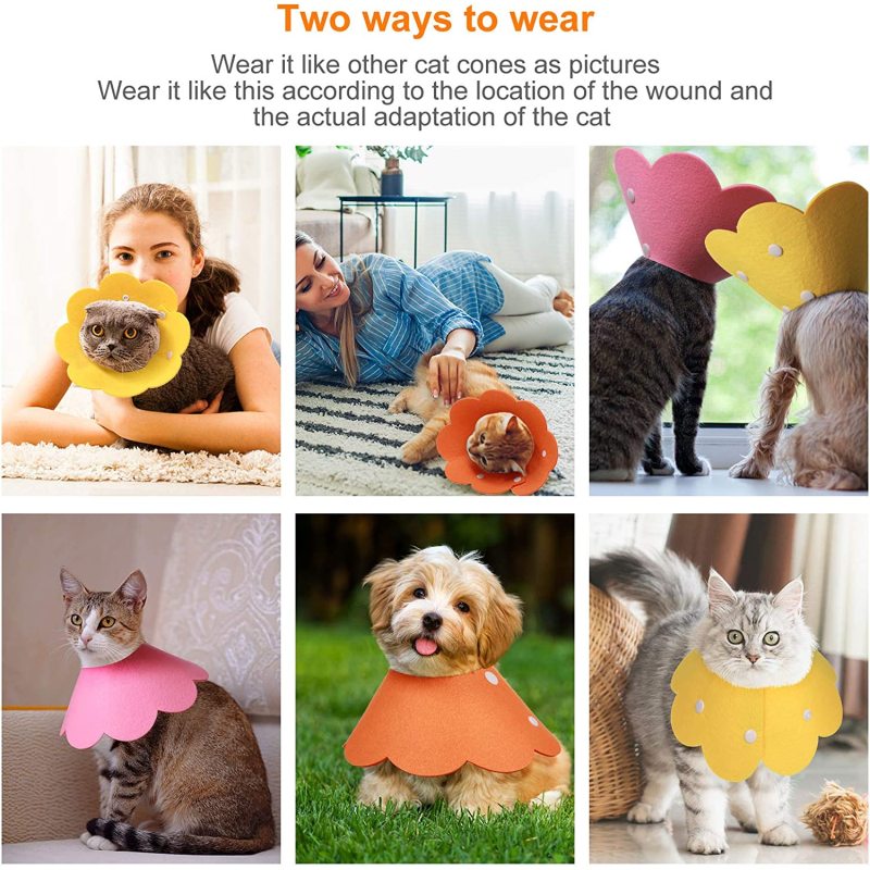 Cat Recovery Collar Adjustable Sun Flower Neck Cat Cone Collar for Kitten Cats Prevent from Biting Scratching