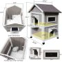 Pet House With Windows Pet Cabin Wooden Cat House Pet Nest Outdoor Kitty Shelter Weatherproof Cat Cave Two Floors Cat Condo
